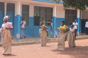 female division sack race underway