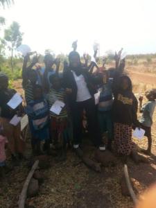 Fati with her class pupils in a pose
